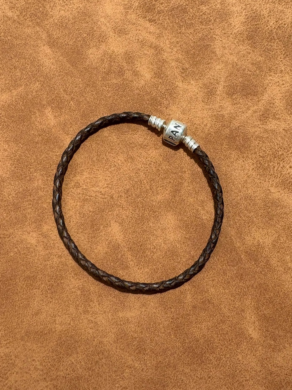 Pandora 7.5” Brown Black Braided Leather Bracelet 925 S925